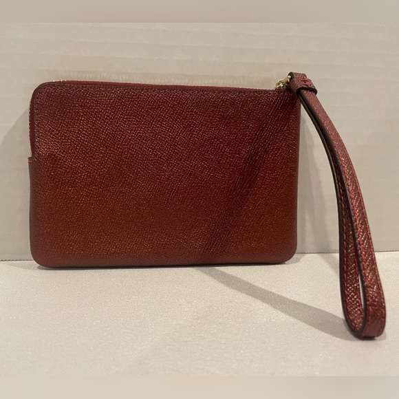 COACH Metallic Cherry Red Crossgrain Leather Corner Zip Wristlet - Picture 7 of 7